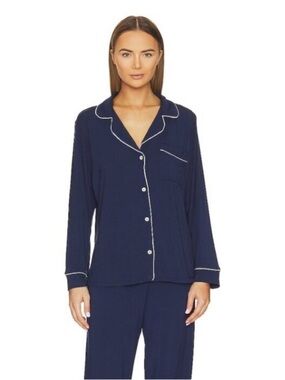 Eberjey Gisele TENCEL Modal Long Sleeve PJ Top Heathered Navy/Ivory